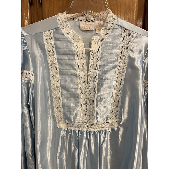 Elise Stevens Nightgown Lace High Neckline Maxi Blue S Cottagecore Victorian - Picture 4 of 7